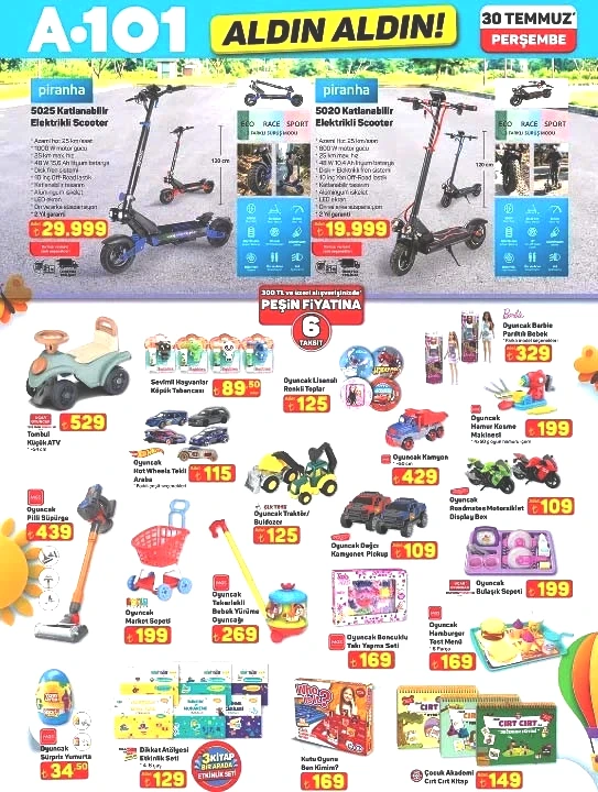 SATIŞTA A101 AKTÜEL KATALOG 30 TEMMUZ 2026 || A101 Aldın Aldın Perşembe afişi yeni neler var A101de bu hafta ankastre set, buharlı kırışıklık giderici, katlanabilir elektrikli scooter, elektrikli moped satışa çıkıyor